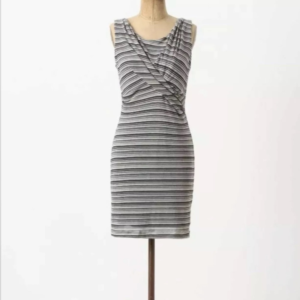 Anthropologie Bordeaux Twisted Linears Dress Medium M Black Sleeveless Excellent